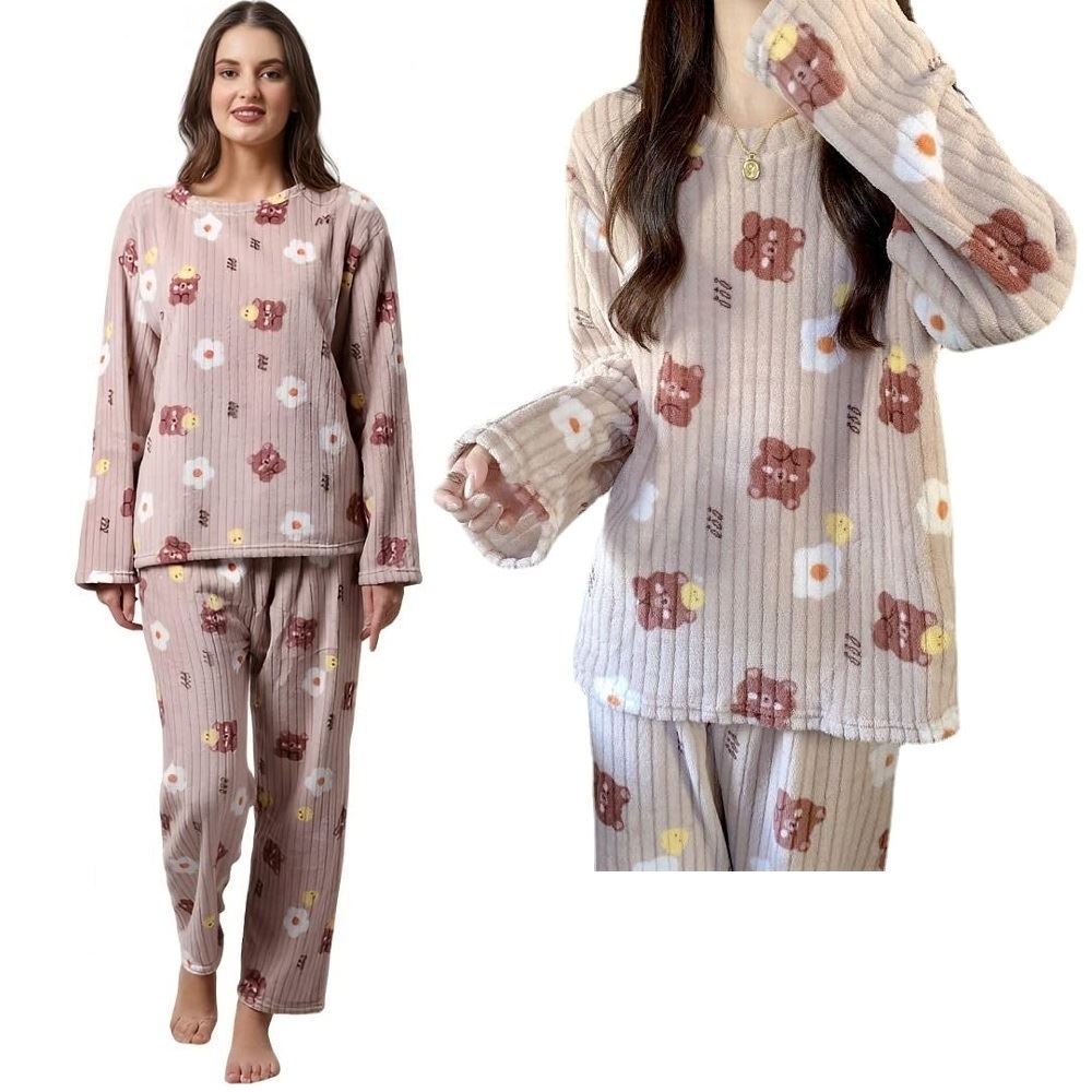 Conjunto pijama pantalon y chompa Polar calentador 2 piezas - Marron